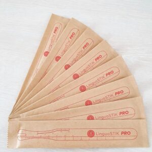 High-quality LinguaSTIK PRO tongue depressors for speech therapy and oral health.