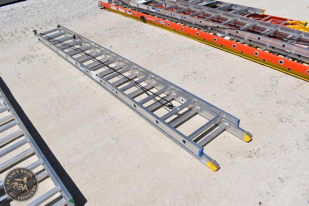 Heavy-duty aluminum ladder for construction or industrial applications.
