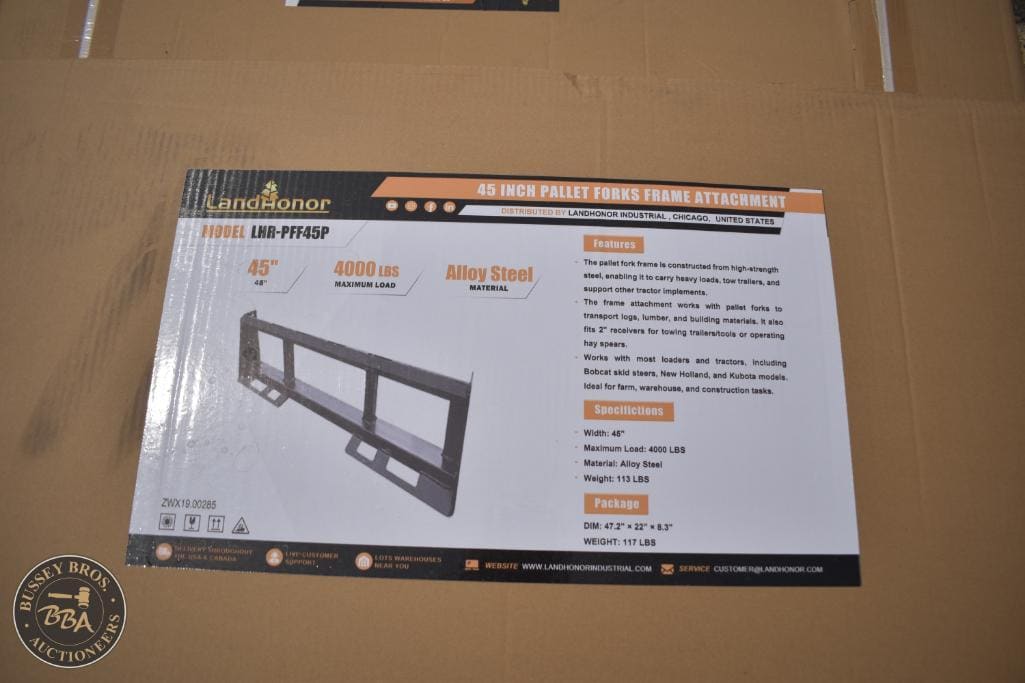 Pallet forks frame attachment for forklifts, 45-inch width, alloy steel construction, maximum load 4.