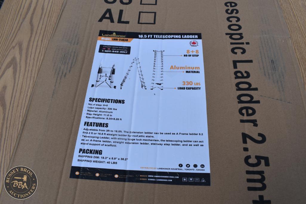 Telescoping aluminum ladder with 16.5-foot extension, lightweight design, and 330 lbs load capacity.