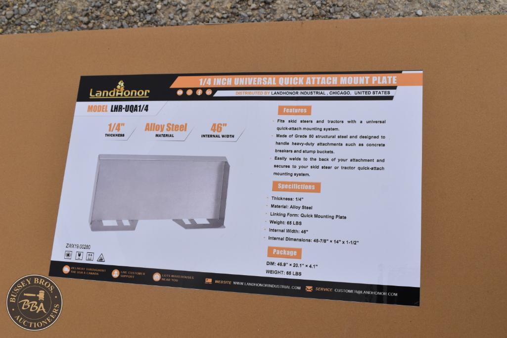 Heavy-duty Landhonor quick attach mount plate for loaders, 1/4 inch alloy steel, 48-inch width.
