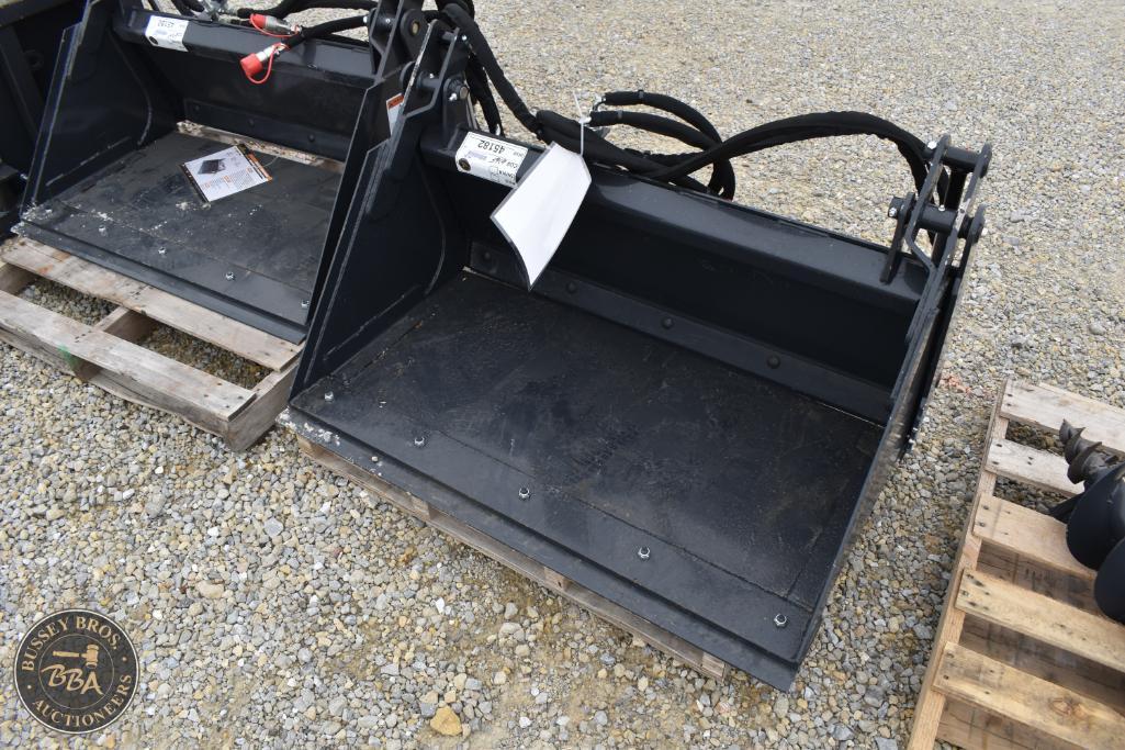Heavy-duty tractor loader bucket for agricultural use, available at Bussey Bros Auctioneers.