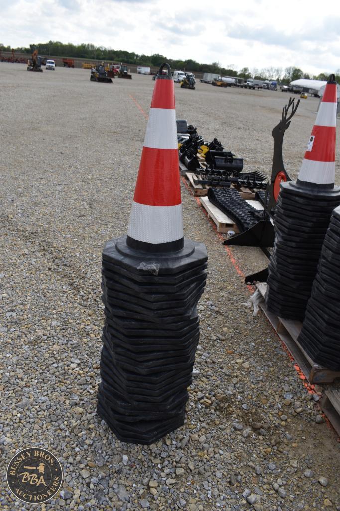 Traffic cones and rubber barriers at Bussey Bros auction yard.