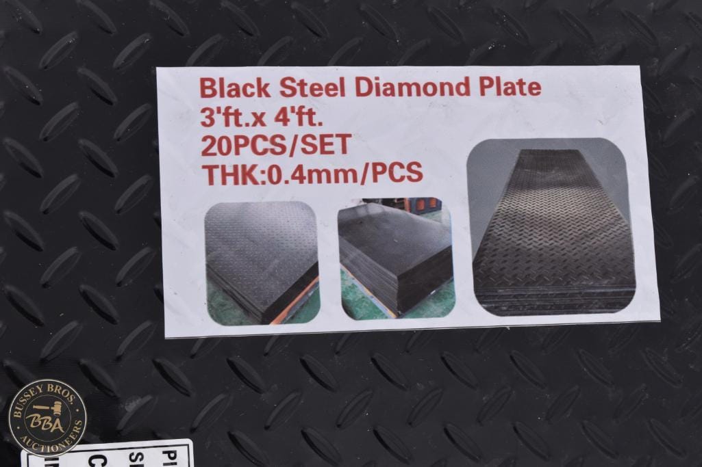 Black steel diamond plate for industrial and decorative use, measuring 3ft by 4ft, with 20 pieces pe.