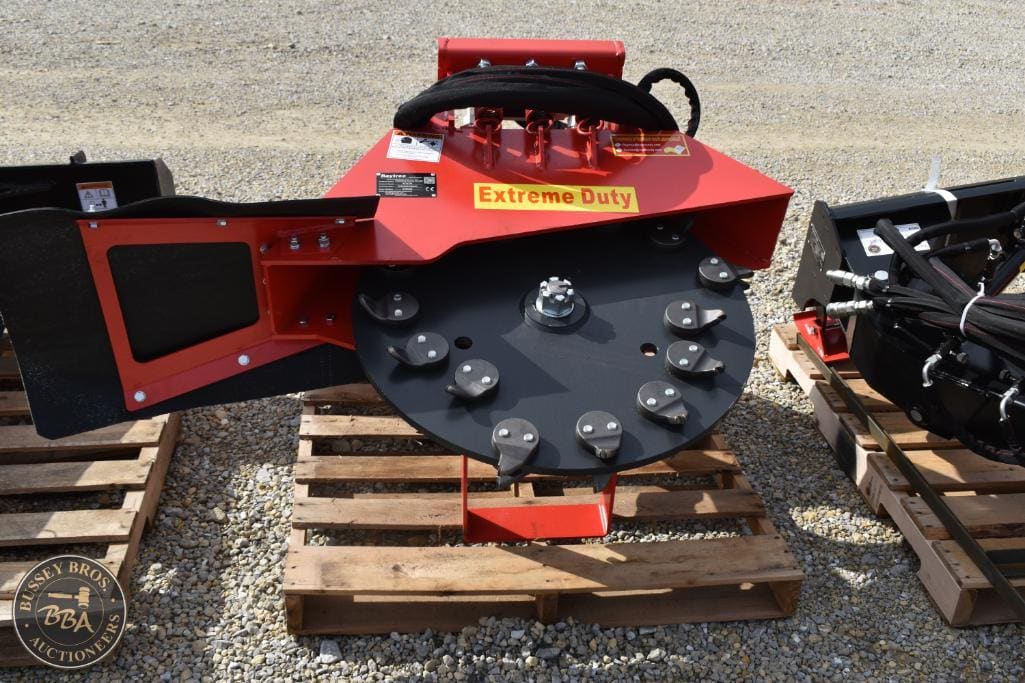 Heavy-duty forestry mulcher attachment for excavators at Bussey Bros Auctioneers.
