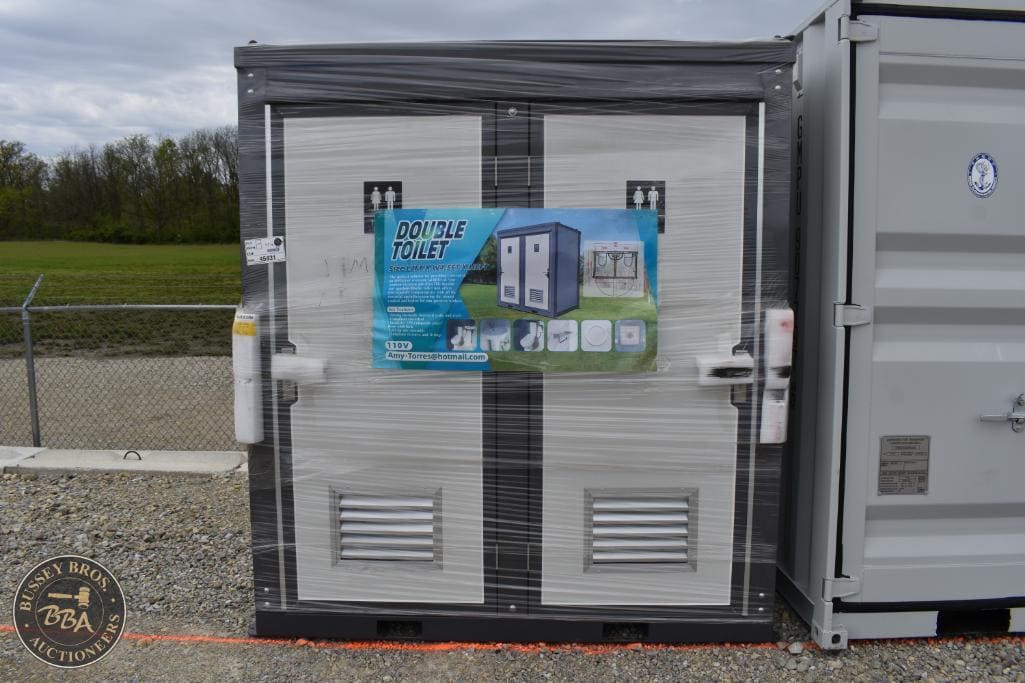 Portable double toilet unit for events, construction, and outdoor use, featuring durable design and.