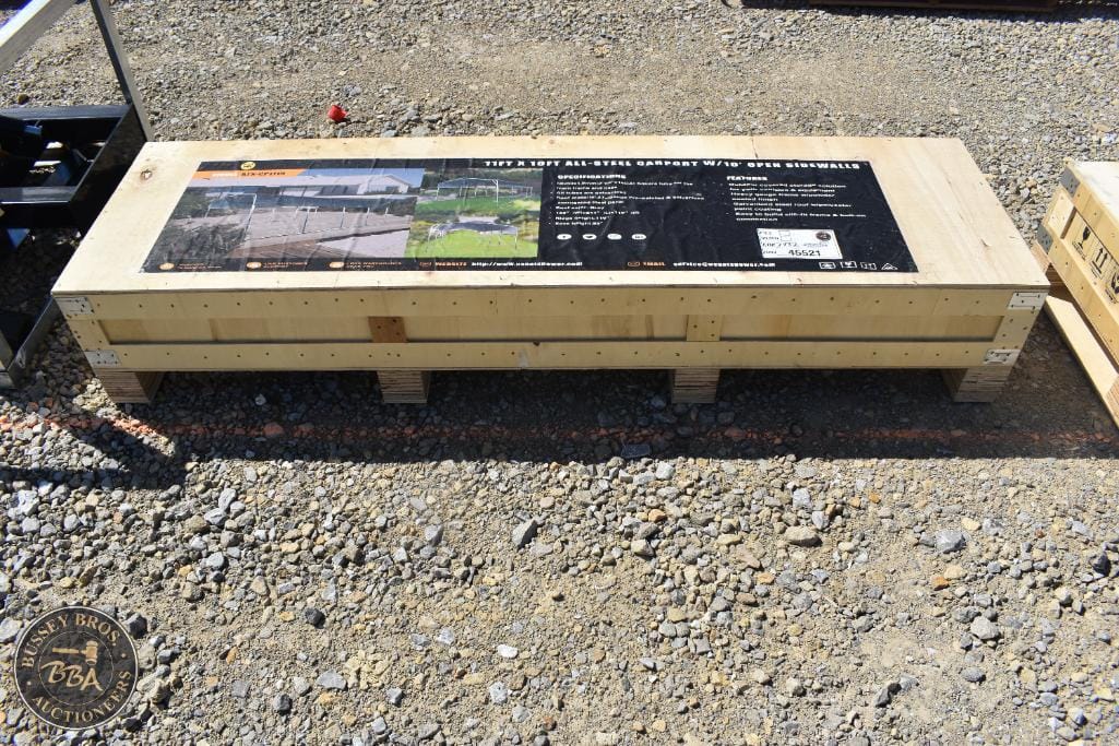 Bench with informational plaque for auction or display at Bussey Bros Auctioneers.