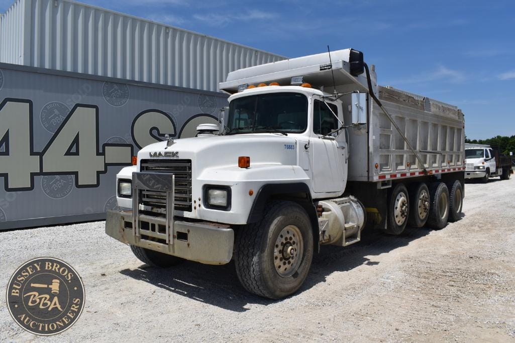 Heavy-duty dump truck parked outdoors at Bussey Bros Auctioneers.