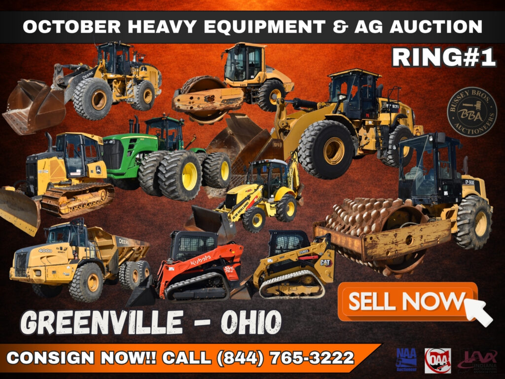 Heavy equipment and machinery at Bussey Bros auction in Greenville, Ohio.