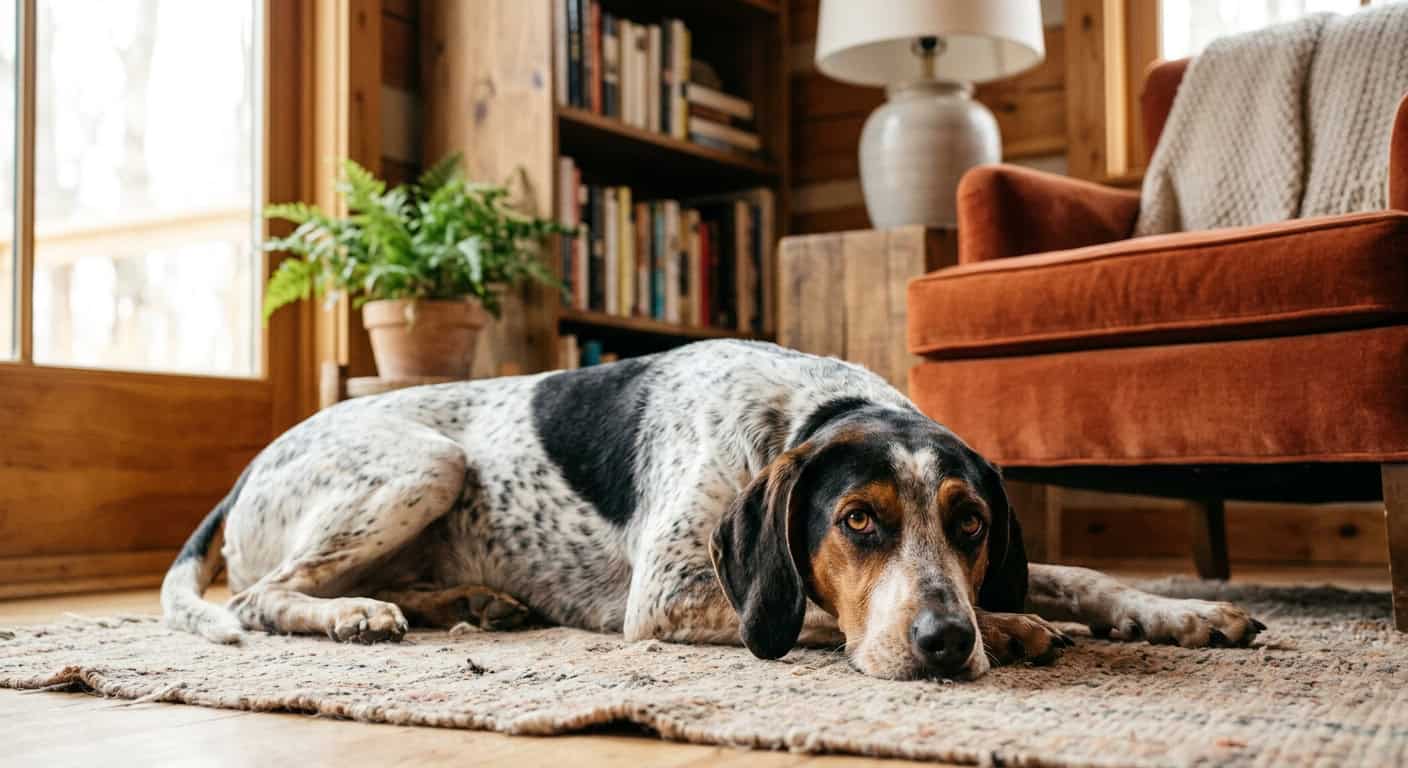 A american english coonhound in a cozy apartment setting