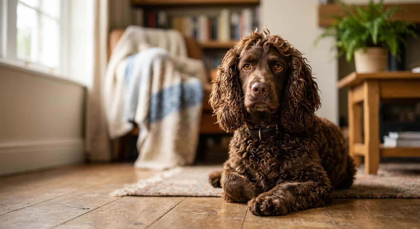 A american water spaniel in a cozy apartment setting