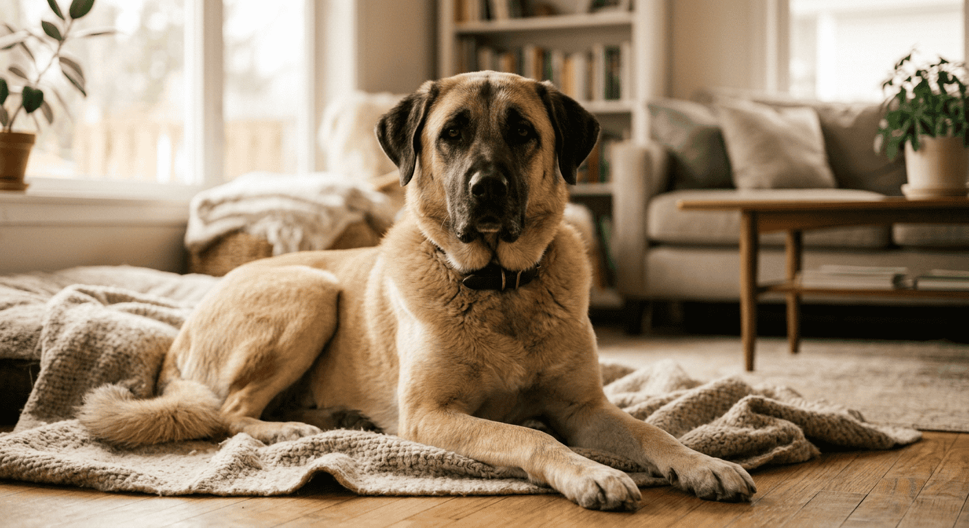 A anatolian shepherd dog in a cozy apartment setting