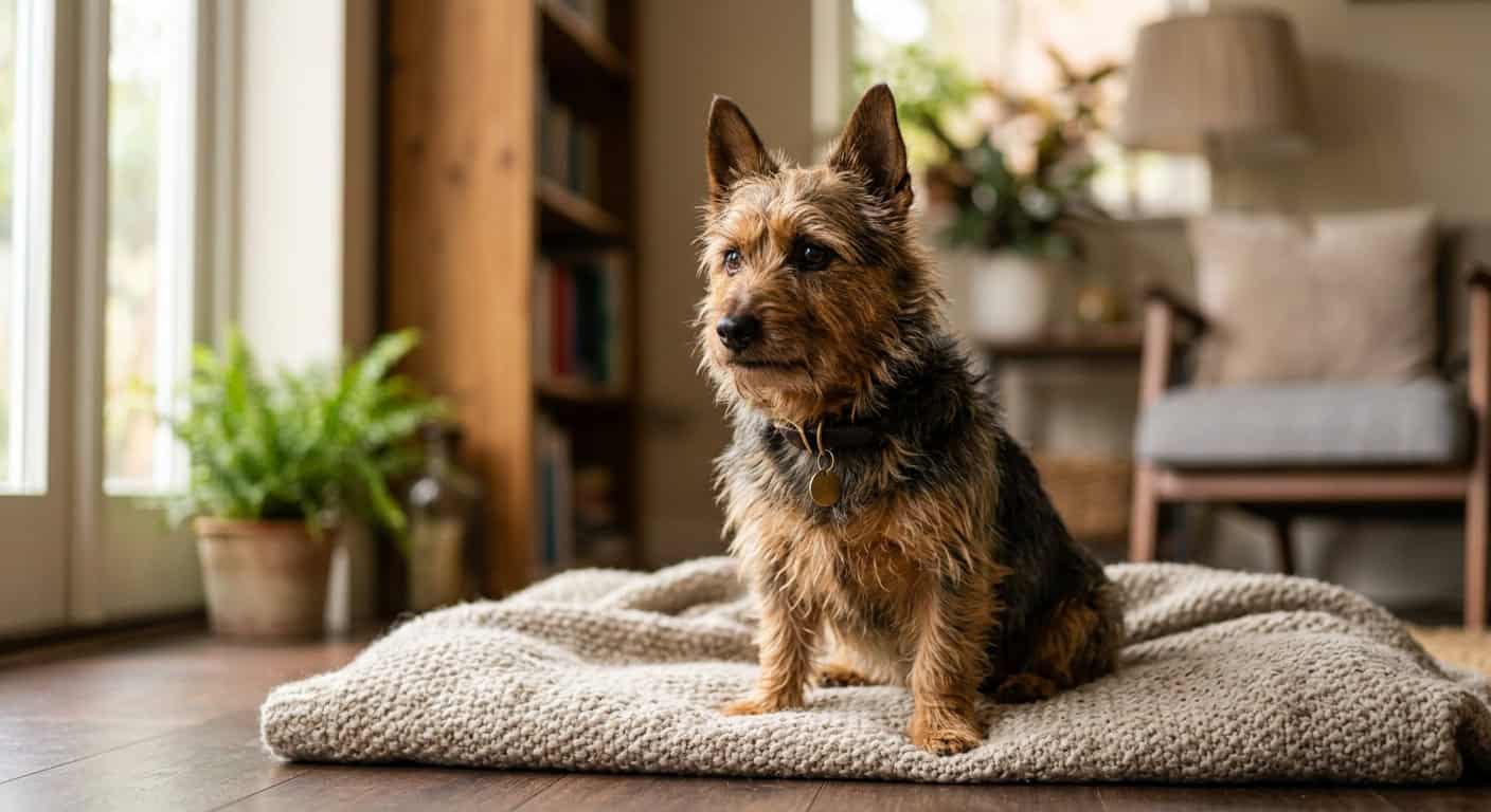 A australian terrier in a cozy apartment setting