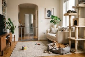 Baby-proofed and pet-proofed apartment with gates and safety features