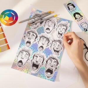 สติกเกอร์โฮโลแกรมแบบสะท้อนแสงสีรุ้ง งานไดคัทพรีเมียมสำหรับศิลปิน
