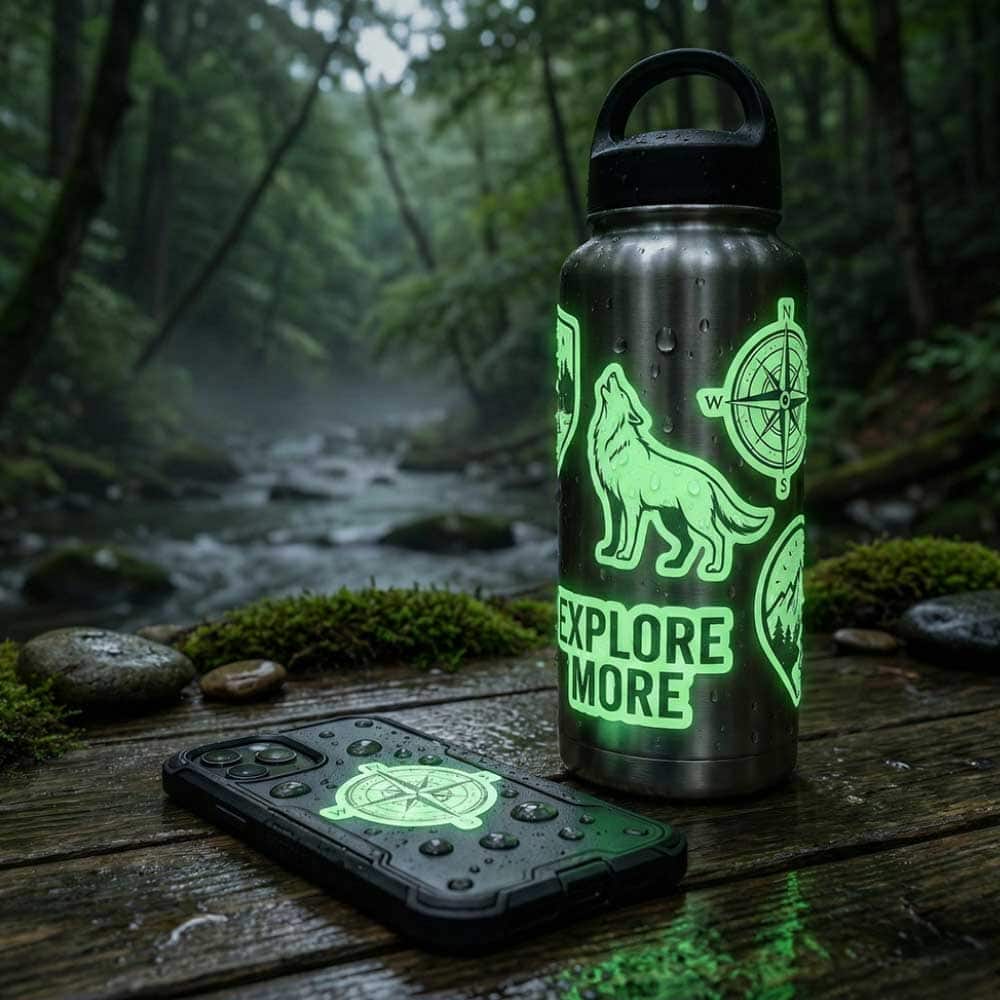 รับทำสติกเกอร์เรืองแสง สติกเกอร์สว่างในที่มืด (Glow in the dark) คุณภาพพรีเมียม โดย C2S Printing