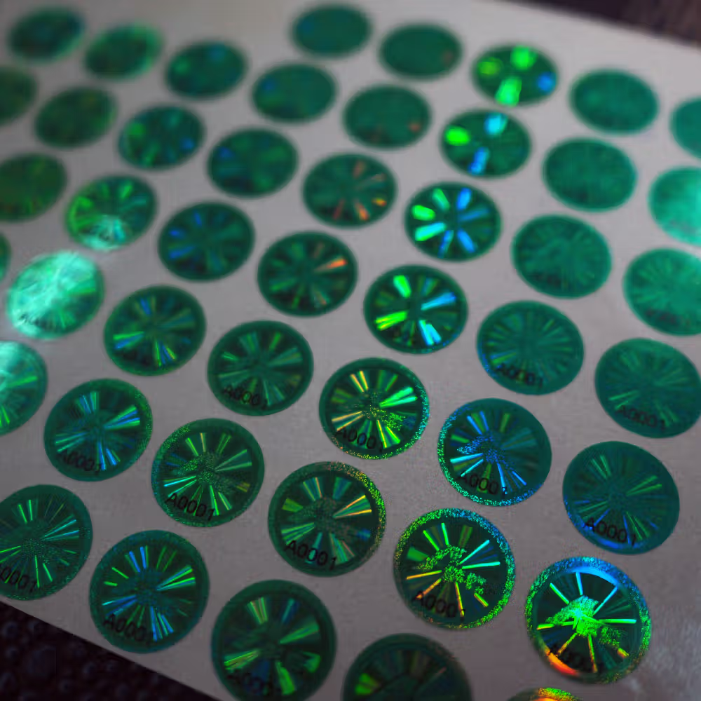 We create 2D green hologram stickers with serial numbers for added security, easy verification, and the highest level of counterfeiting protection for your brand.