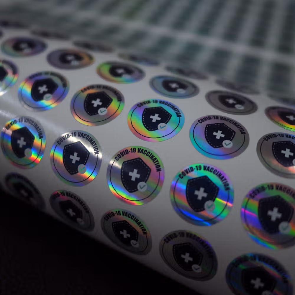 Hologram Security Seal stickers prevent counterfeiting and unauthorized opening (Tamper Evident) when used to seal vaccine, medical supply, and pharmaceutical bottles, ensuring high security and standards.
