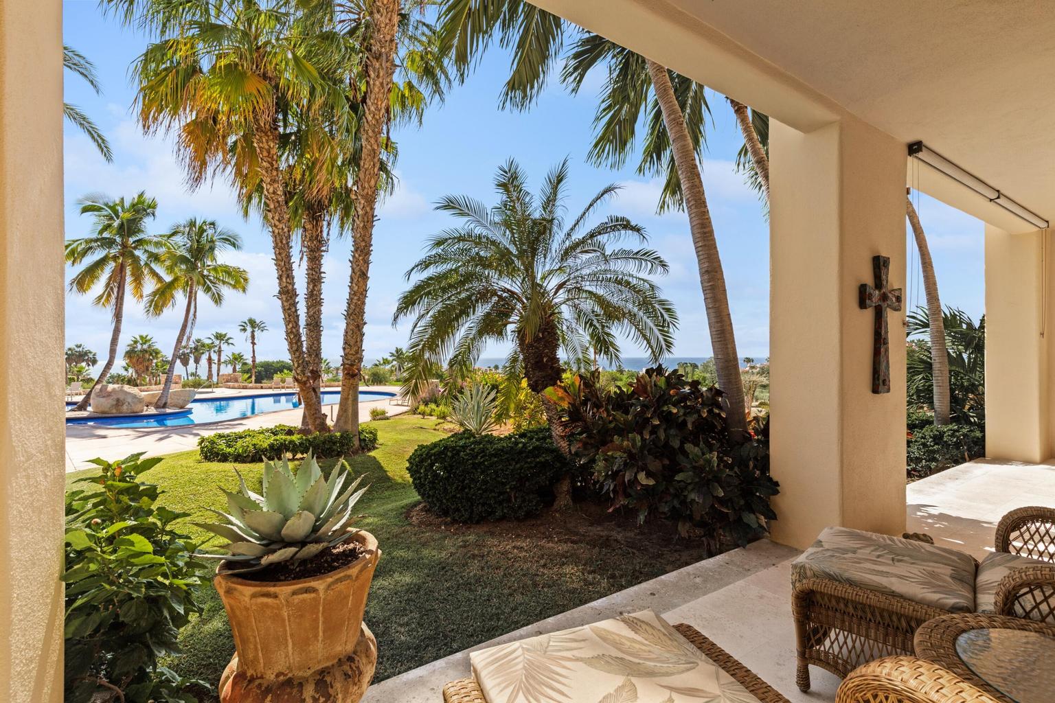 Covered Terrace Overlooking The Gardens And Pool, Colibri 102, Las Gardenias, Cabo Real