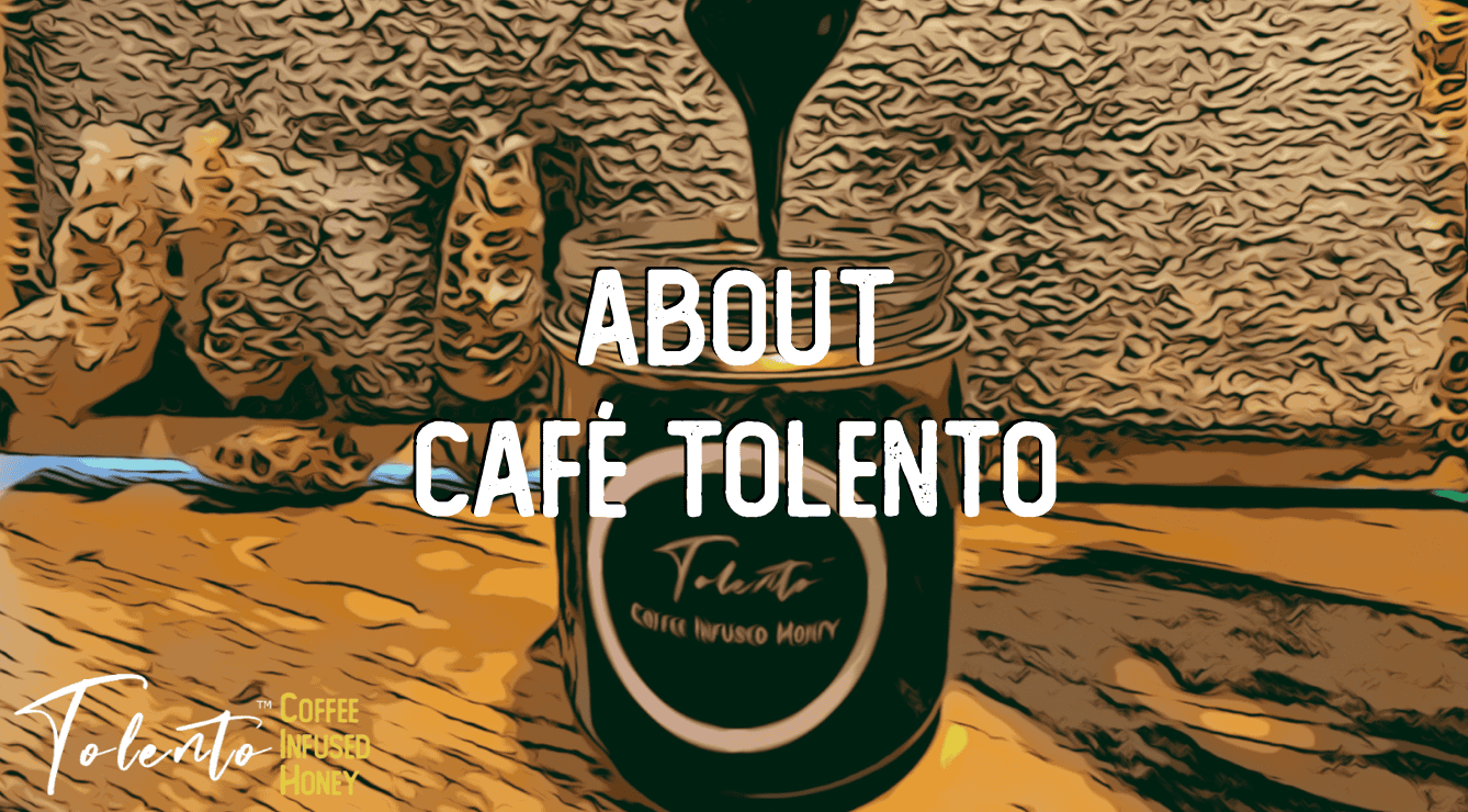 Rich coffee beans and honey jar at Café Tolento, showcasing premium coffee and honey products.
