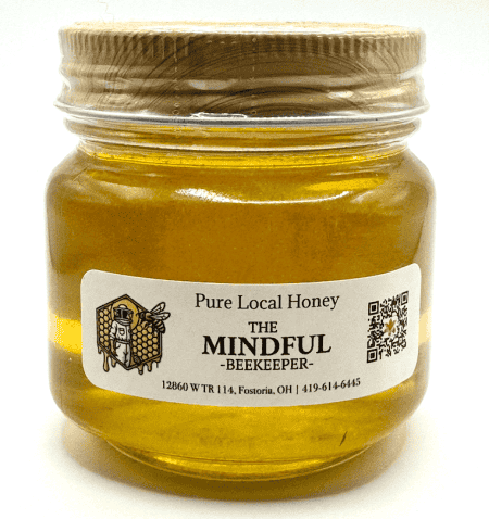 Close-up of pure local honey jar from The Mindful Beekeeper in Ohio.