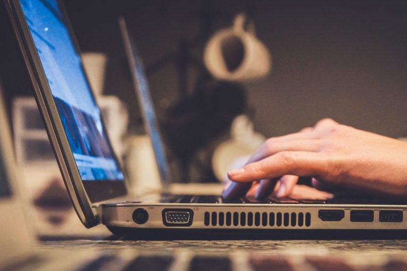 A side view of a laptop on a tabletop