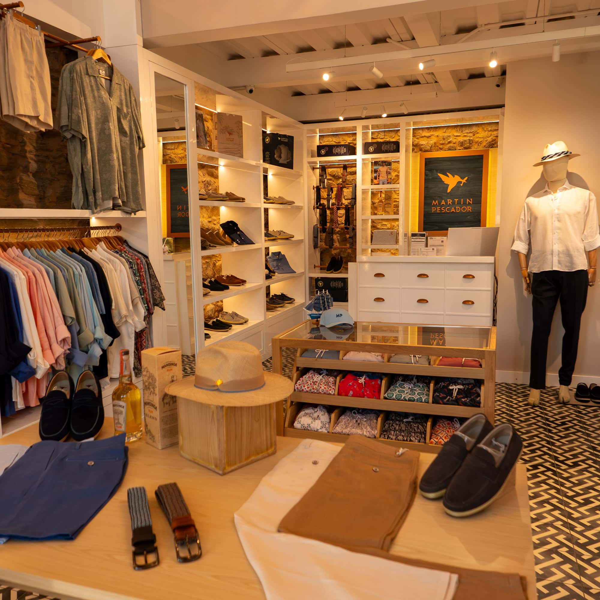 Men’s resort wear display in a boutique in Casco Viejo