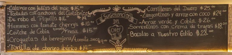 Santa Rita Casco Viejo restaurant chalkboard menu with daily specials