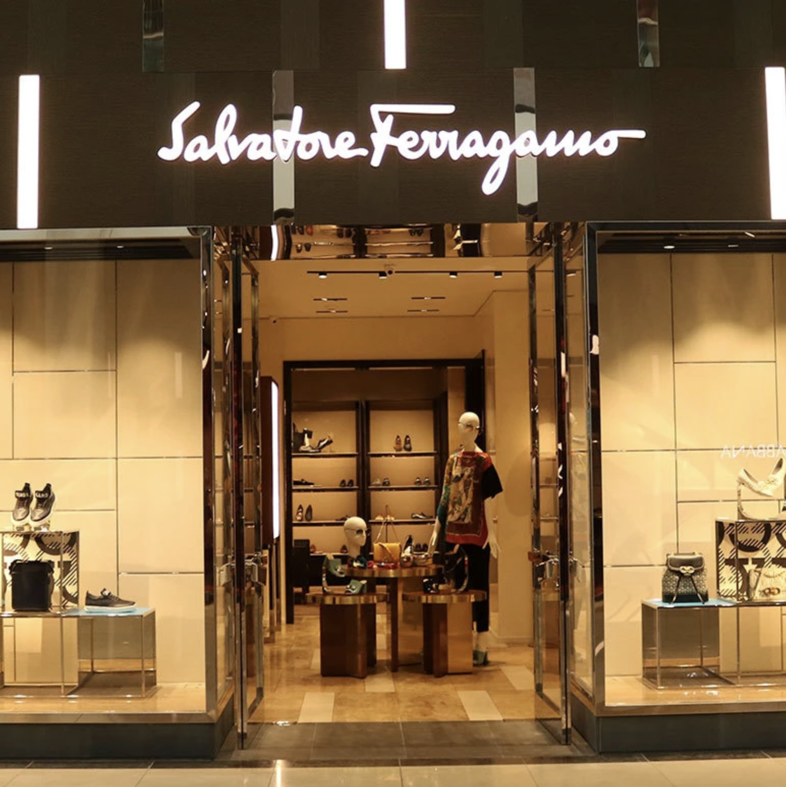 Salvatore Ferragamo boutique storefront inside Multiplaza Mall in Panama City