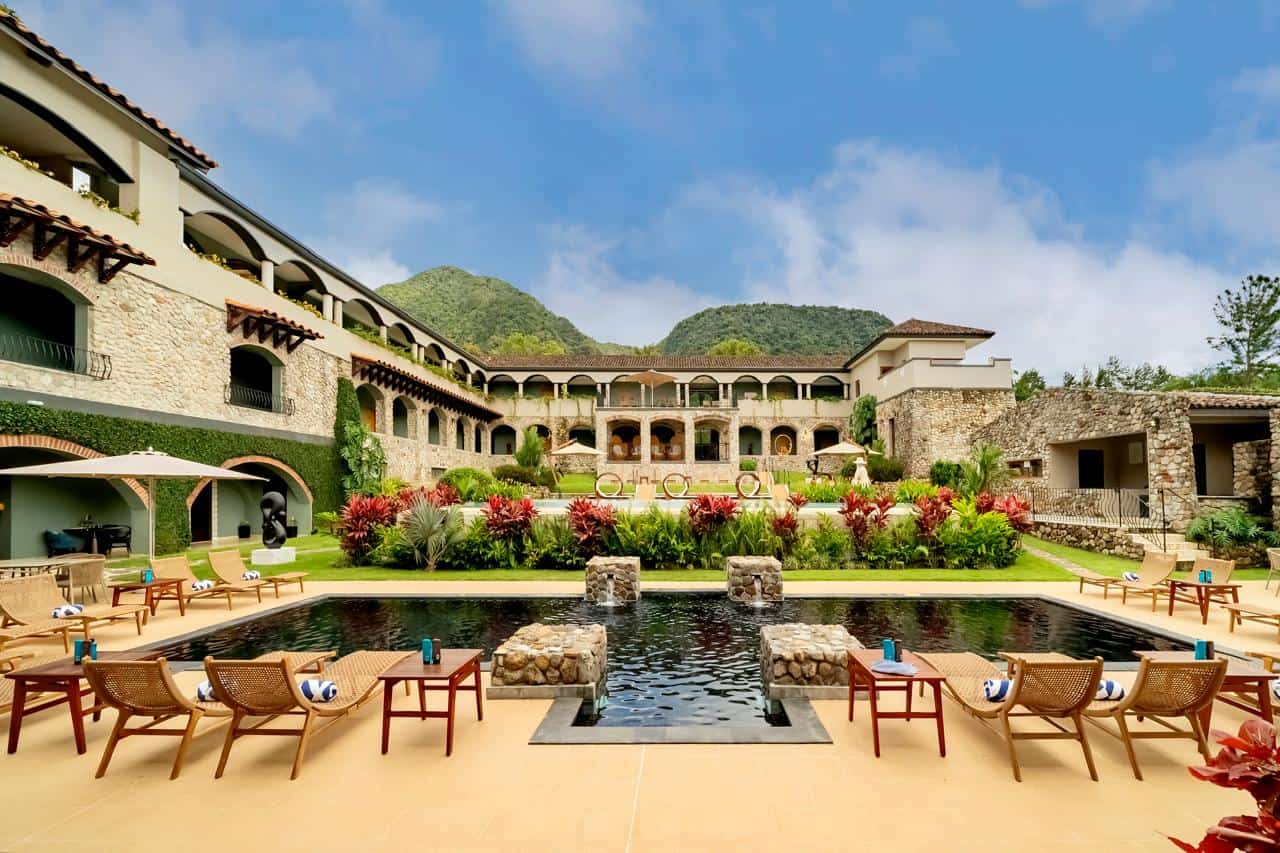 La Compañía Resort & Spa El Valle in El Valle de Antón featuring a restored historic complex, open courtyards, gardens, and surrounding mountains.