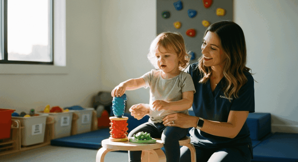 Colorful sensory toys for children's therapy at Catching Waves Therapy.