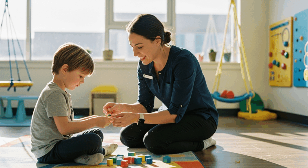 Colorful therapy session for children at Catching Waves Therapy, focused on pediatric mental health and developmental support.