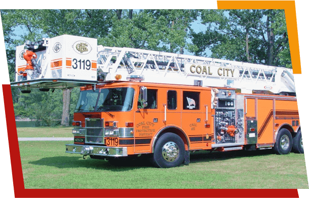 Orange Coal City fire truck with extended ladder