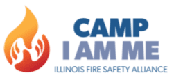 Camp I Am Me logo with fire motif