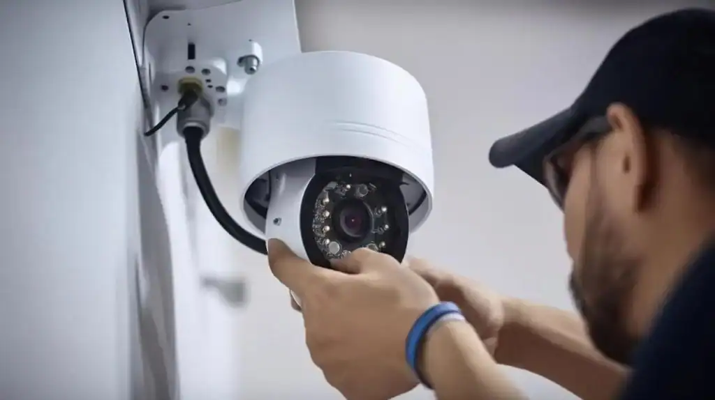 Technician Installating CCTV Camera for Security - ip camera installation dubai
