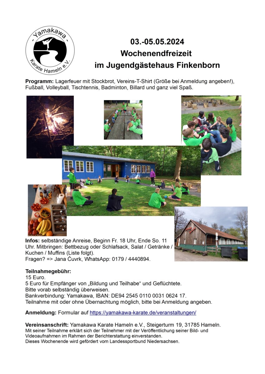 Flyer für Karate-Vereinswochenende mit Aktivitäten.