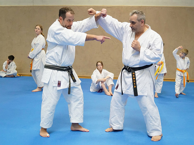 Karate-Training mit Erwachsenen und Kindern.