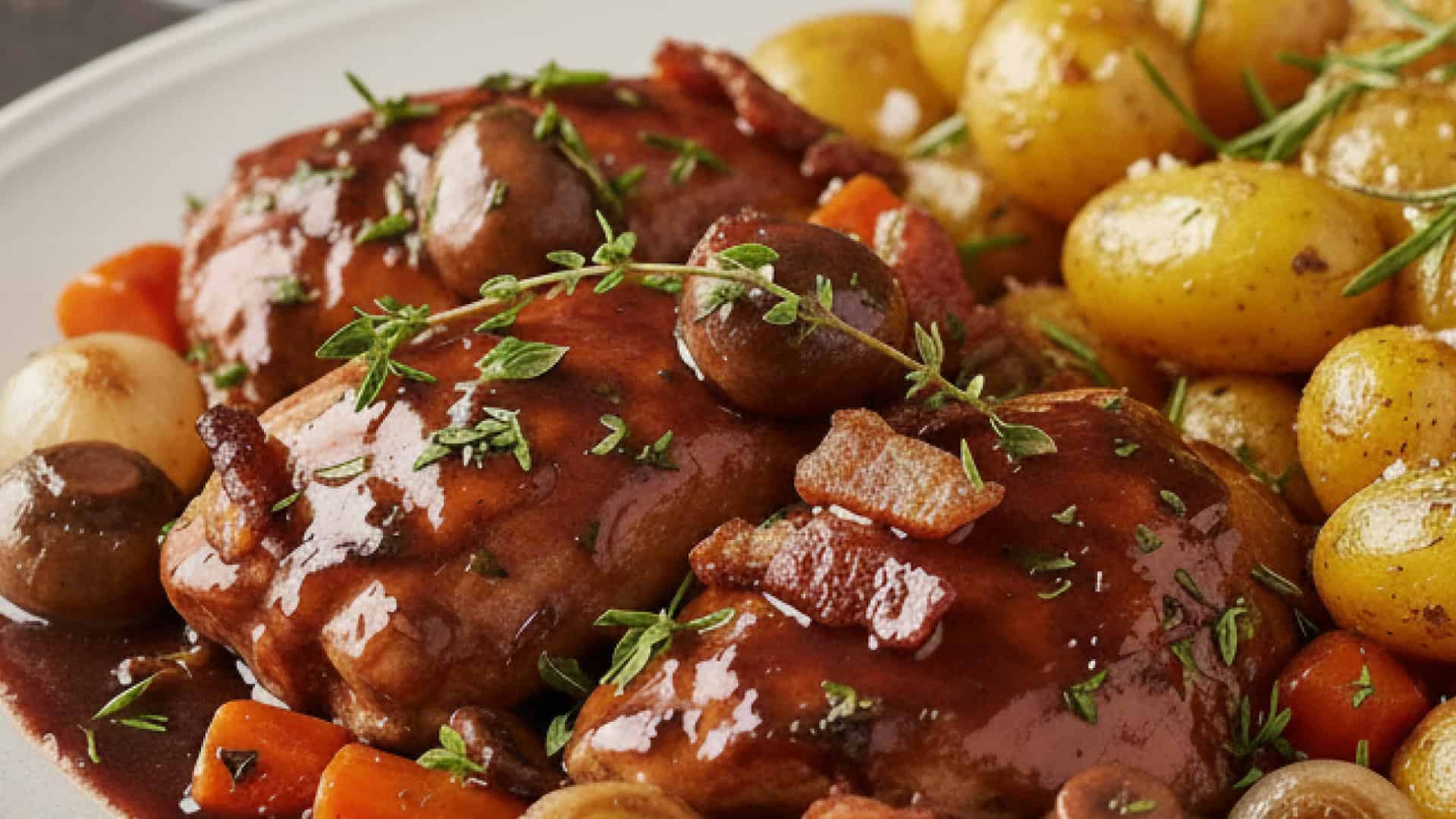 Appetitlich angerichtete Entenkeule mit Rotkohl und Klößen.