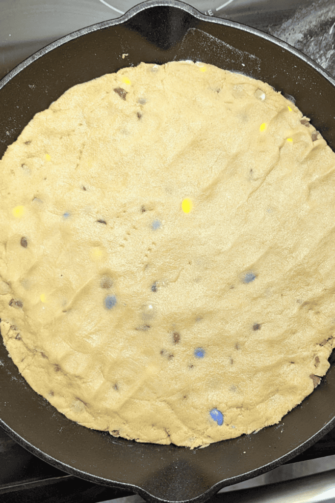 Canadian hero cookie batter in cast iron skillet