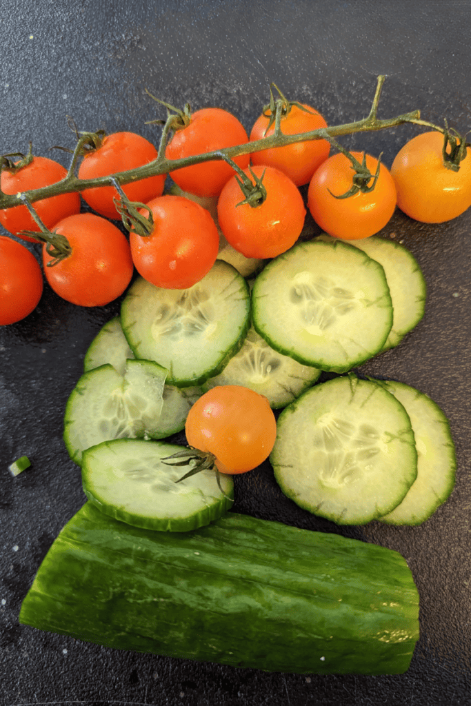 cherry tomato sliced english cucumber