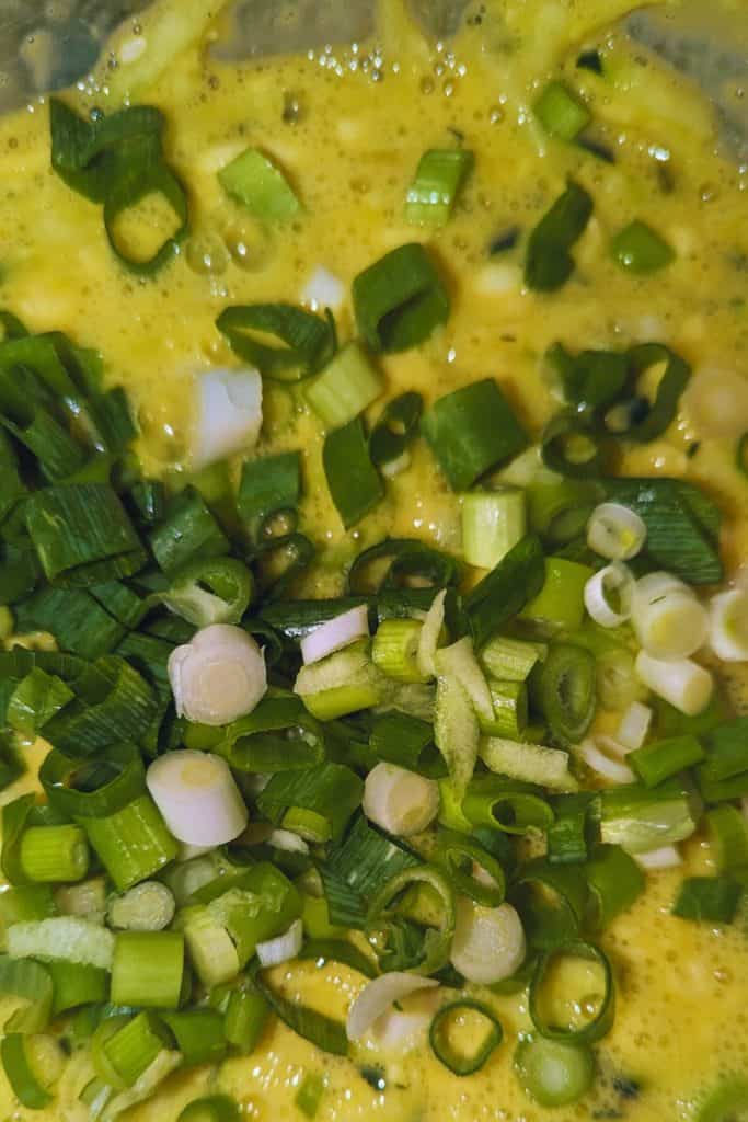 add green onion to cheesy egg batter