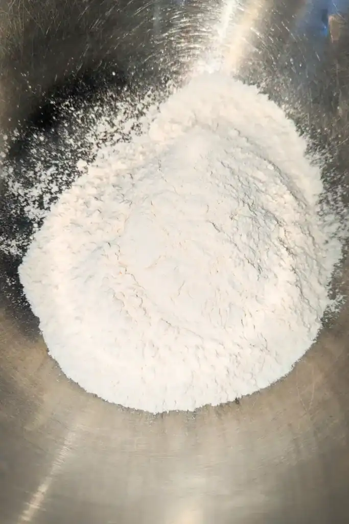 flour in stainless steel mixing bowl