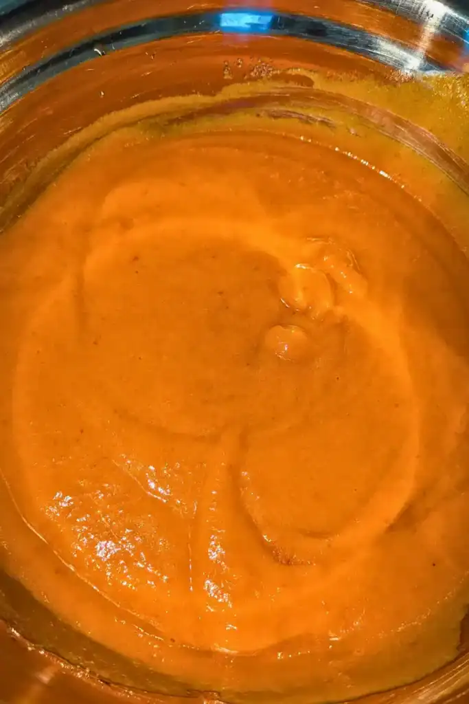 The pumpkin wet cake ingredients in mixing bowl