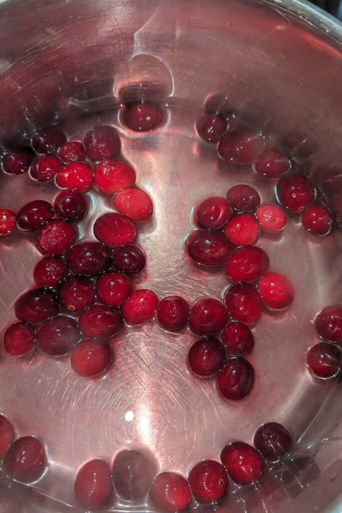letting cranberries soak in sugar water