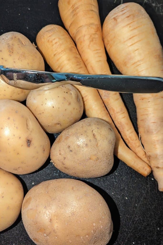 whole white potatoes and parnships