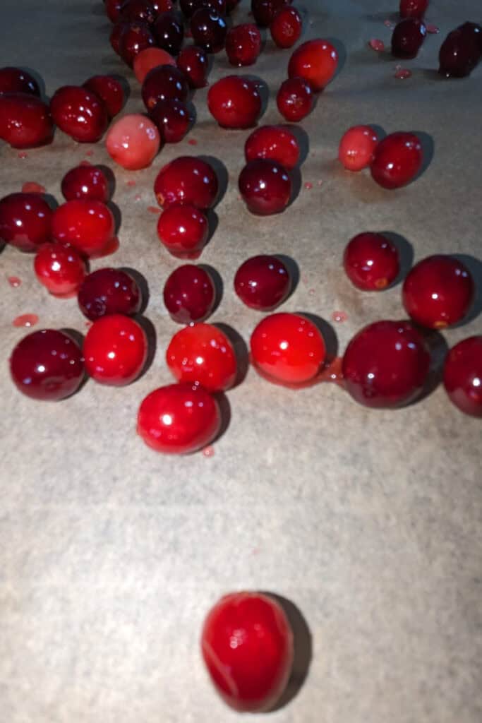 soaked cranberries on parchment to dry
