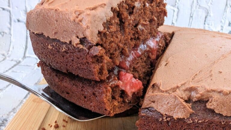 luffy fudge cake with strawberry filling old-fashioned chocolate butter icing