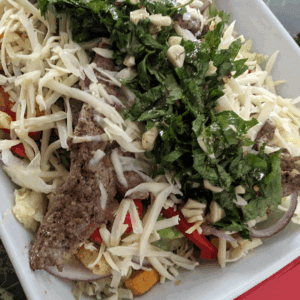 grilled steak salad with cheese