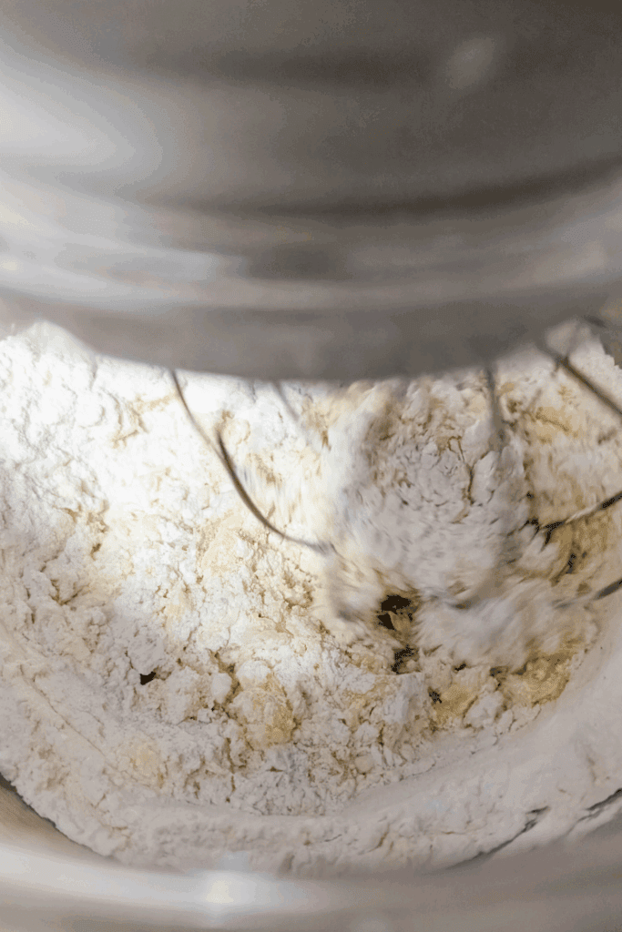mixing with stand mixer the dry ingredients into egg and oil