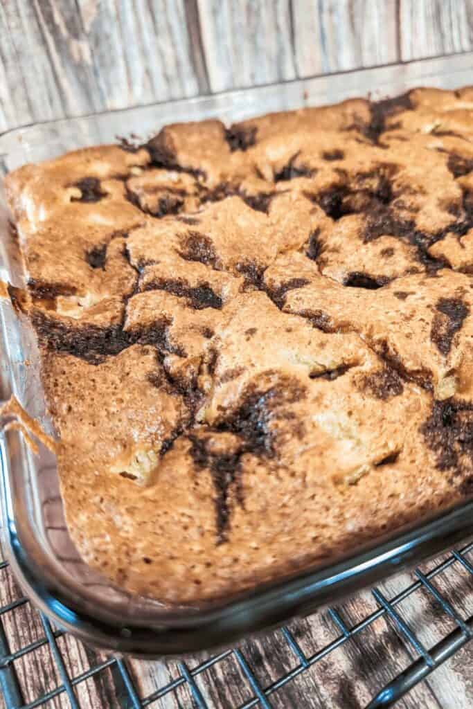 rhubarb cake in pan